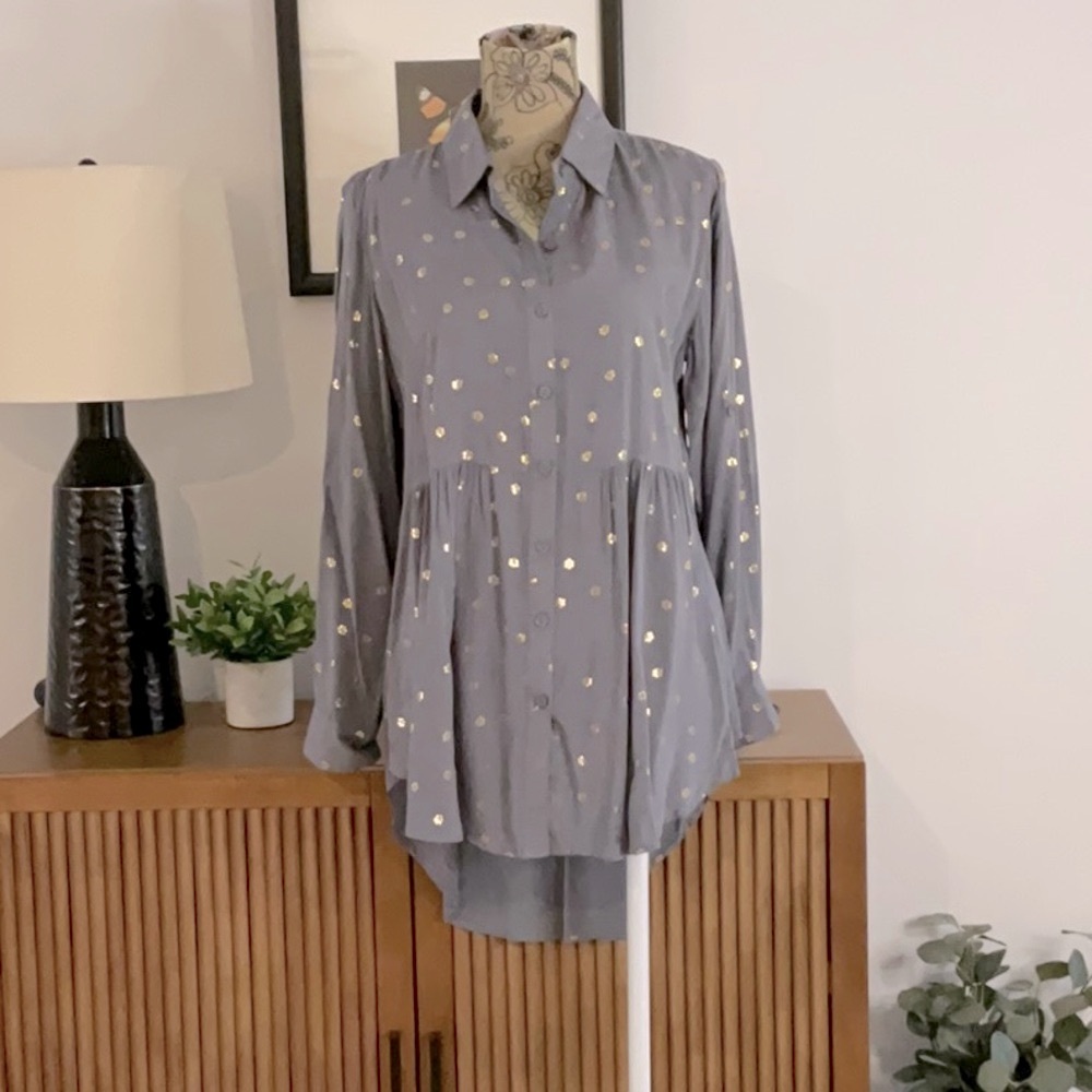 Solitaire Gray /Blue Tunic/ Mini  Shirt Dress Size Medium NWT
